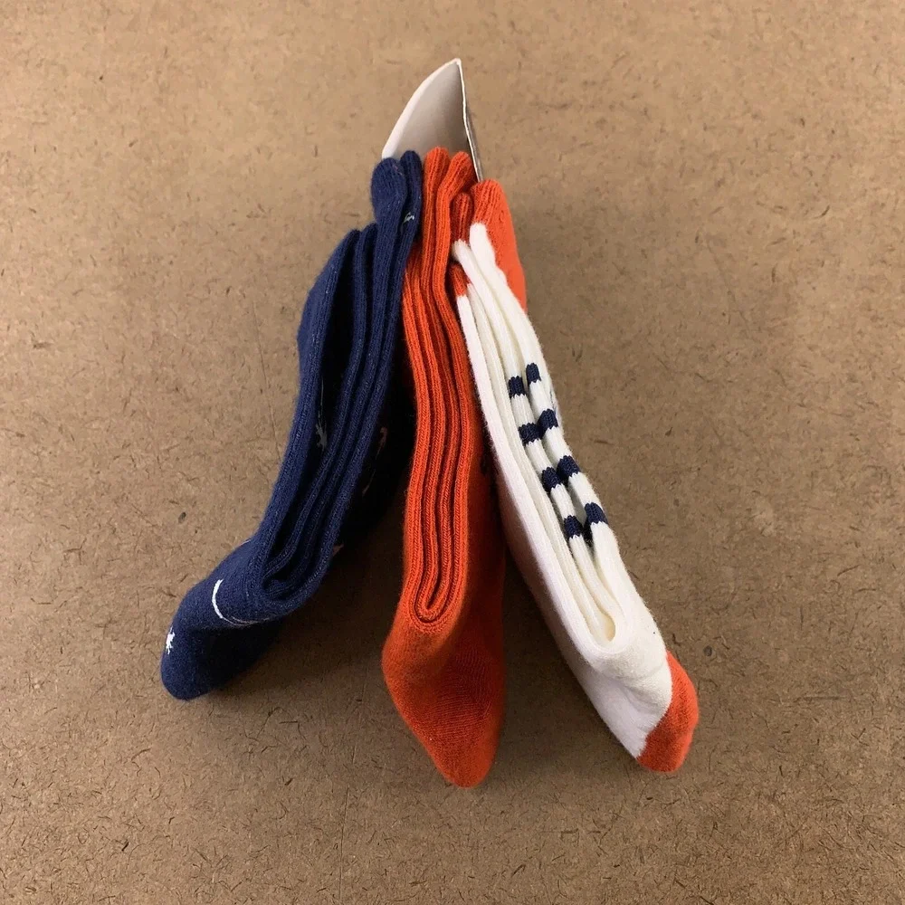 Gap Kids Boys Large Shoe Size 3-4 Navy Copper Surf Print 3 Pairs Crew Socks NWT